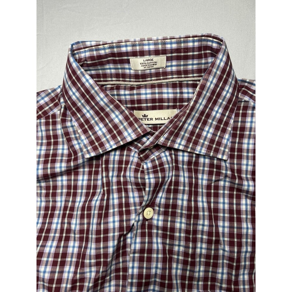 Peter Millar Shirt Mens L Red Blue Check Button Up Long Sleeve Stretch Men - Picture 3 of 7